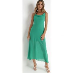 Zielona Sukienka Philice. Zielone sukienki damskie Born2be, z aplikacjami, z tkaniny, glamour, bez kołnierzyka, bez ramiączek, maxi. Za 29.99 zł.