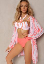 Pomarańczowo-Białe Bikini z Ozdobnym Biustonoszem i Plażową Narzutką w Komplecie Mayamarie. Brązowe bikini damskie Renee, na lato, bez wzorów. Za 89.99 zł.