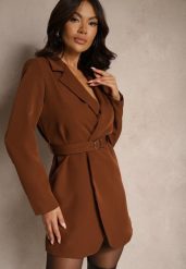 Brązowa Sukienkowa Marynarka Wiązana Paskiem w Talii Ardthana. Brązowe żakiety damskie Renee, l, bez wzorów, eleganckie. Za 119.99 zł.