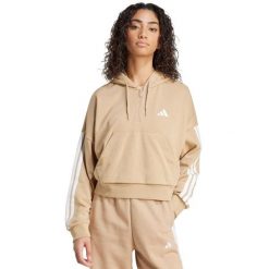 Adidas Essentials French Terry Hoodie Quarter Zip - damska bluza bawełniana. Brązowe bluzy damskie Adidas, s, bez wzorów, z bawełny, z kapturem. Za 299.10 zł.