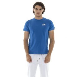 Koszulka z bawełna na siłownia na czas wolny. Niebieskie buty sportowe męskie LEONE 1947 APPAREL, bez wzorów, z bawełny, bez kołnierzyka, bez ramiączek, na fitness i siłownię. W wyprzedaży za 69.47 zł.