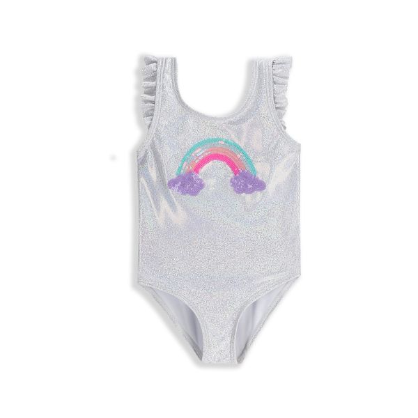 Strój jednoczęściowy pływacki dziecięcy Lemon Explore WL5 z falbanką. Szare stroje kąpielowe dla dziewczynek LEMON explore, bez wzorów, z elastanu. Za 89.90 zł.