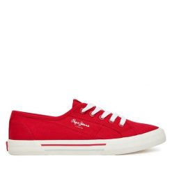 Tenisówki Pepe Jeans. Czerwone trampki i tenisówki damskie Pepe Jeans, bez wzorów, z jeansu, bez zapięcia. Za 199.99 zł.