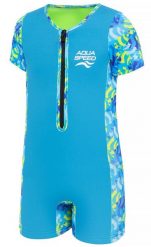 Strój jednoczęściowy plażowy dla dzieci Aqua Speed Neosplash. Niebieskie stroje kąpielowe dla dziewczynek Aqua-Speed, z aplikacjami, z dzianiny. Za 119.99 zł.