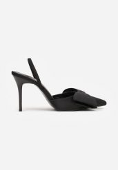 Czarne Satynowe Sandały na Szpilce Bez Pięty z Kokardą Shiriniana. Czarne sandały damskie Born2be, z aplikacjami, z jeansu, bez obcasa, na obcasie, bez zapięcia. Za 89.99 zł.