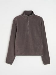 Polarowa bluza half-zip ze stójką - szary. Szare bluzy damskie Sinsay, l, bez wzorów, z polaru, bez kaptura. Za 39.99 zł.