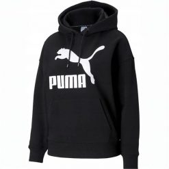 Bluza Damska Puma Classic Logo Hoodie Reg Fit. Czarne bluzy sportowe damskie Puma, bez wzorów, z kapturem, do biegania. Za 145.20 zł.