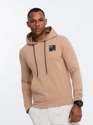 Męska bluza z kapturem kangurka z logotypem – brązowa V3 - Rozmiar: XL. Brązowe bluzy męskie Ombre Clothing, m, bez wzorów, z bawełny, z kapturem. W wyprzedaży za 99.99 zł.
