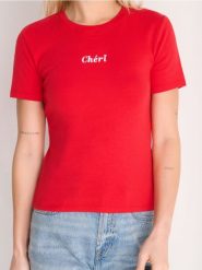 Koszulka - czerwony. Czerwone t-shirty damskie Sinsay, l, bez wzorów, z bawełny, bez kołnierzyka. W wyprzedaży za 9.99 zł.
