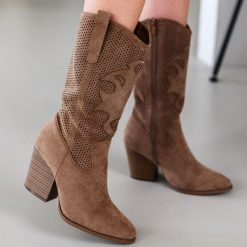Coffee wiosenne kozaki damskie, kowbojki S.Barski 606. Kozaki damskie S.BARSKI, z jeansu, bez obcasa, na obcasie. Za 259.00 zł.