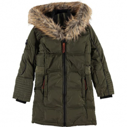 Płaszcz zimowy w kolorze khaki. Brązowe kurtki i płaszcze dla dziewczynek Geographical Norway Kids & Women, na zimę, z aplikacjami, prążkowane. W wyprzedaży za 346.95 zł.
