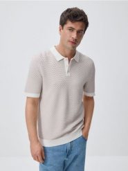 Bawełniany sweter polo - beżowy. Brązowe swetry przez głowę męskie Reserved, l, bez wzorów, z bawełny, bez kołnierzyka. Za 119.99 zł.