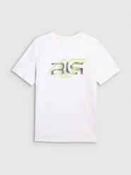 4F T-shirt regular z nadrukiem męski 4F x Robert Lewandowski - biały L. Białe koszulki sportowe męskie 4f, l, bez wzorów, z bawełny, sportowe, bez kołnierzyka. Za 99.99 zł.