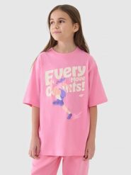 4F T-shirt oversize z nadrukiem dziewczęcy - różowy 152 (11-12 lat). Czerwone t-shirty i topy dla dziewczynek 4f, bez wzorów, z bawełny, bez ramiączek. Za 49.99 zł.
