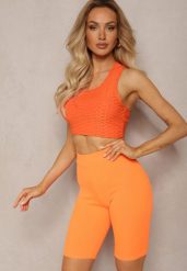 Pomarańczowe Sportowe Szorty Kolarki Prążkowane High Waist Steiama. Brązowe szorty sportowe damskie Renee, l, bez wzorów, z materiału, sportowe, z podwyższonym stanem, do biegania. Za 24.99 zł.