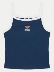 Guess Top J5GI07 KCU20 Niebieski Slim Fit. Niebieskie t-shirty i topy dla dziewczynek Guess, z aplikacjami, z bawełny, bez ramiączek. Za 59.99 zł.