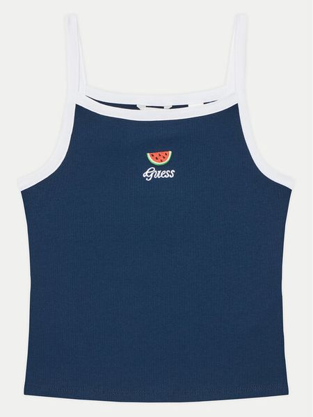 Guess Top J5GI07 KCU20 Niebieski Slim Fit. Niebieskie t-shirty i topy dla dziewczynek Guess, z aplikacjami, z bawełny, bez ramiączek. Za 49.99 zł.