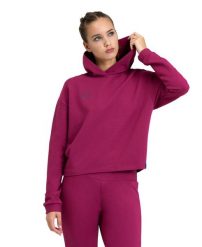Bluza damska z kapturem bawełniana Arena Hooded. Fioletowe bluzy sportowe damskie Arena, s, z aplikacjami, z bawełny, z kapturem, na fitness i siłownię. Za 201.98 zł.