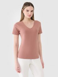 4F T-shirt slim gładki damski - brązowy XS. Brązowe koszulki sportowe damskie 4f, xs, bez wzorów, z bawełny, bez kołnierzyka, bez ramiączek. W wyprzedaży za 29.99 zł.