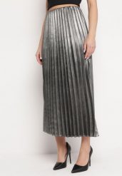 Srebrna Plisowana Spódnica Maxi z Gumką w Pasie i Metalicznym Połyskiem Brimill. Szare spódnice damskie Born2be, s, bez wzorów, wizytowe, maxi. Za 59.99 zł.