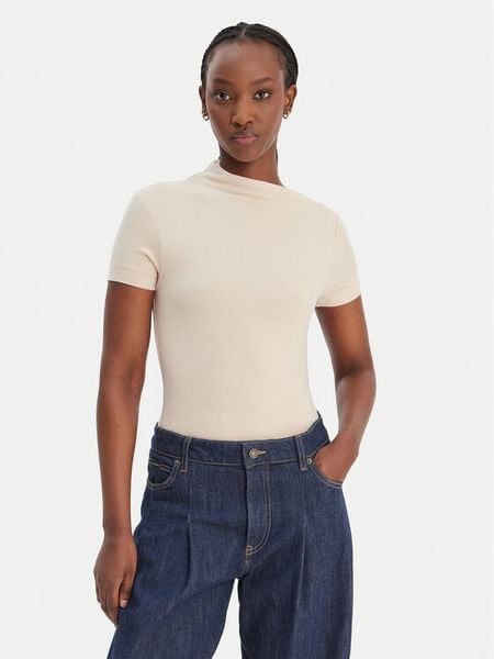 Guess Bluzka W6RP16 KD012 Beżowy Regular Fit. Brązowe bluzki damskie Guess, s, z aplikacjami, z syntetyku, bez kołnierzyka, bez ramiączek. Za 164.99 zł.