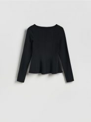 Bluzka z baskinką - czarny. Czarne bluzki damskie Reserved, l, bez wzorów, z bawełny, bez kołnierzyka, bez ramiączek. Za 99.99 zł.