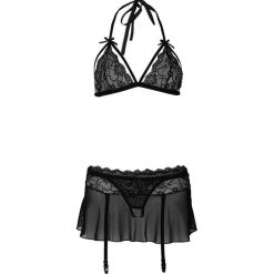 Biustonosz + stringi + spódniczka (3 części) bonprix czarny. Stringi damskie bonprix. Za 79.99 zł.