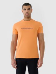 4F T-shirt regular z nadrukiem męski - pomarańczowy XXL. Brązowe koszulki sportowe męskie 4f, m, bez wzorów, z bawełny, klasyczne, bez kołnierzyka. W wyprzedaży za 39.99 zł.