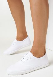 Białe Tenisówki z Krótkim Sznurowaniem Madilinne. Białe trampki i tenisówki damskie Born2be, bez wzorów, z jeansu, bez zapięcia. Za 39.99 zł.