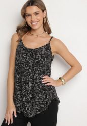 Czarny Bawełniany Top w Kropki Naphea. Czarne bluzki damskie Born2be, l, bez wzorów, z bawełny, bez kołnierzyka, bez ramiączek. Za 29.99 zł.