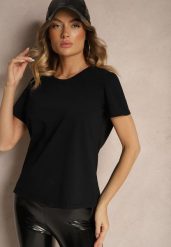 Czarny Casualowy Bawełniany T-shirt Ilanira. Czarne bluzki damskie Renee, uniwersalny, bez wzorów, z bawełny, eleganckie, bez kołnierzyka. Za 24.99 zł.