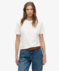 Superdry Koszulka Essential Logo z haftem z bawełny organicznej – OPTIC. Białe t-shirty damskie Superdry., uniwersalny, bez wzorów, z bawełny, klasyczne, bez kołnierzyka. Za 112.70 zł.