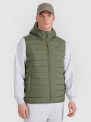 4F Bezrękawnik puchowy z wypełnieniem syntetycznym męski - khaki M. Brązowe kurtki męskie 4f, m, bez wzorów, z dzianiny, klasyczne, z kapturem. Za 229.99 zł.