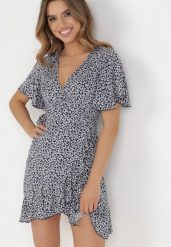 Granatowa Sukienka Adrerial. Niebieskie sukienki damskie Born2be, m, bez wzorów, z wiskozy, bez kołnierzyka, bez ramiączek, mini, dopasowane. Za 39.99 zł.