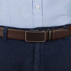 Pasek męski skórzany 3,5 cm klamra automatyczna Beltimore brązowy 02-598 : Kolory - brązowy, beżowy, Rozmiar pasków - r.115-130 cm. Brązowe paski damskie bez wzorów, ze skóry, wizytowe. Za 64.99 zł.
