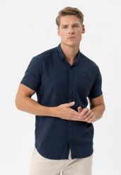 Koszula z lnem, Regular Fit, C-NIL. Niebieskie koszule męskie Volcano, na lato, m, bez wzorów, z materiału, klasyczne, bez kołnierzyka, bez ramiączek. Za 149.99 zł.