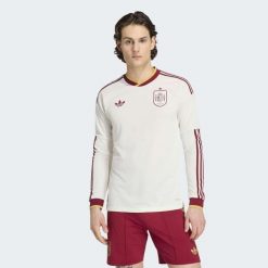 Koszulka wyjazdowa z długim rękawem Hiszpania 26 Authentic. Białe bluzki z długim rękawem męskie Adidas, bez wzorów, bez kołnierzyka, bez ramiączek, do piłki nożnej, climacool (adidas). Za 699.00 zł.