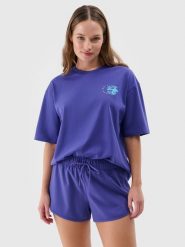 4F T-shirt oversize z nadrukiem damski - fioletowy XS. Fioletowe koszulki sportowe damskie 4f, xs, bez wzorów, z bawełny, bez kołnierzyka, bez ramiączek. W wyprzedaży za 29.99 zł.