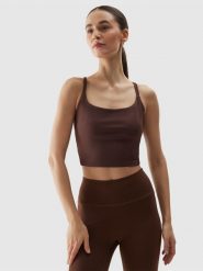 4F Crop top do jogi i pilatesu z materiału z recyklingu damski - brązowy XL. Brązowe koszulki sportowe damskie 4f, s, bez wzorów, z dzianiny, bez kołnierzyka, bez ramiączek, na fitness i siłownię. W wyprzedaży za 49.99 zł.