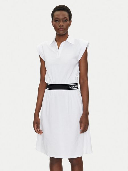 KARL LAGERFELD Sukienka codzienna A2W13038 Biały Regular Fit. Białe sukienki damskie KARL LAGERFELD, na co dzień, m, bez wzorów, z bawełny, bez kołnierzyka, bez ramiączek, proste. Za 759.99 zł.