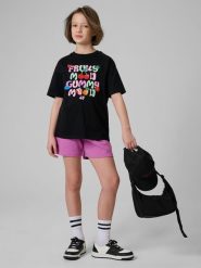 4F Spodenki dresowe dziewczęce - fioletowe 128 (7-8 lat). Fioletowe spodenki dla dziewczynek 4f, na lato, bez wzorów, z dresówki. Za 59.99 zł.