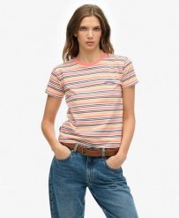 Dopasowany t-shirt z podstawowym logo w paski. Brązowe t-shirty damskie Superdry., bez wzorów, z bawełny, bez kołnierzyka. Za 129.55 zł.