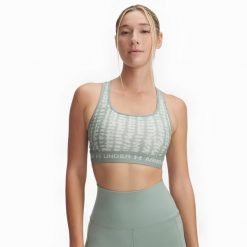 Top Treningowy Damski Stanik Sportowy Under Armour Crossback Mid Print. Zielone obuwie sportowe damskie Under Armour, bez wzorów, na fitness i siłownię. Za 159.99 zł.