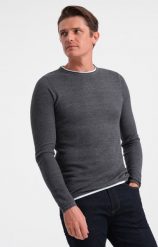 Ombre Bawełniany sweter męski z okrągłym dekoltem - grafitowy melanż V2 OM-SWSW-0103 L. Szare bluzy męskie Ombre, l, bez wzorów, z bawełny, bez kołnierzyka. Za 119.99 zł.