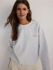 Bluza z haftem - jasnoszary. Szare bluzy damskie Reserved, l, bez wzorów, z bawełny, bez kaptura. W wyprzedaży za 49.99 zł.