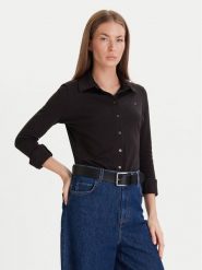 Tommy Hilfiger Koszula 1985 WW0WW43528 Czarny Slim Fit. Czarne bluzki damskie Tommy Hilfiger, s, bez wzorów, z bawełny, bez kołnierzyka, bez ramiączek. Za 429.99 zł.