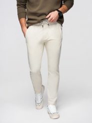 Męskie bawełniane spodnie dresowe BASIC z nogawką bez ściągacza - kremowe V11 - Rozmiar: XL. Białe spodnie sportowe męskie Ombre Clothing, l, z aplikacjami, z bawełny. W wyprzedaży za 127.49 zł.