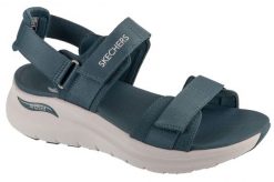 Sandały damskie, Arch Fit 2.0 - Go-Getter. Niebieskie sandały damskie Skechers, bez wzorów, z materiału, bez obcasa, bez zapięcia. Za 279.99 zł.