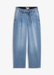 Dżinsy typu barrel, mid waist. Niebieskie jeansy damskie bonprix. Za 159.99 zł.