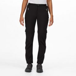 Spodnie trekkingowe damskie Xert Stretch Zip Off z odpinanymi nogawkami. Czarne spodnie materiałowe damskie Regatta, l, bez wzorów, trekkingowe. Za 314.90 zł.